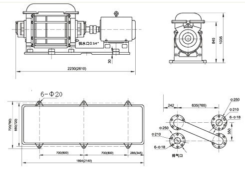 2SK-20、30兩級水環真空泵外形及安裝尺寸